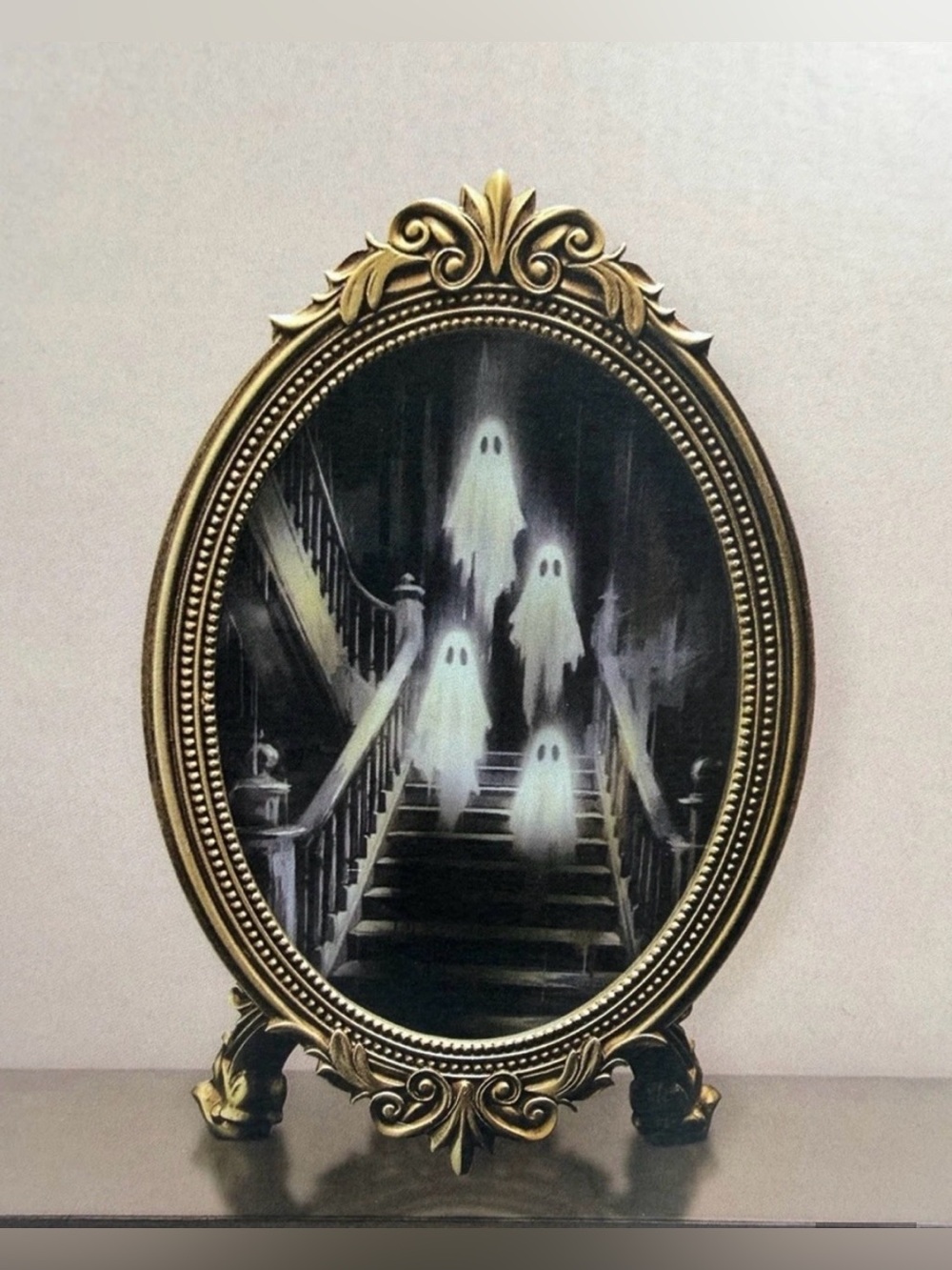 Martha Stewart LED Haunted Gold Ornate Mirror Ghosts on Stairs Halloween New